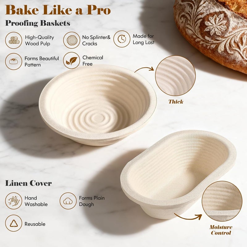 Risecret Sourdough Starter Kit with Aliquot Jar, Wood Pulp 9" Round & 10" Oval Bannetons & 34 oz Sourdough Starter Jar & Bread Sling Scrapers & Bag Complete Sourdough Baking Supplies - Image 4
